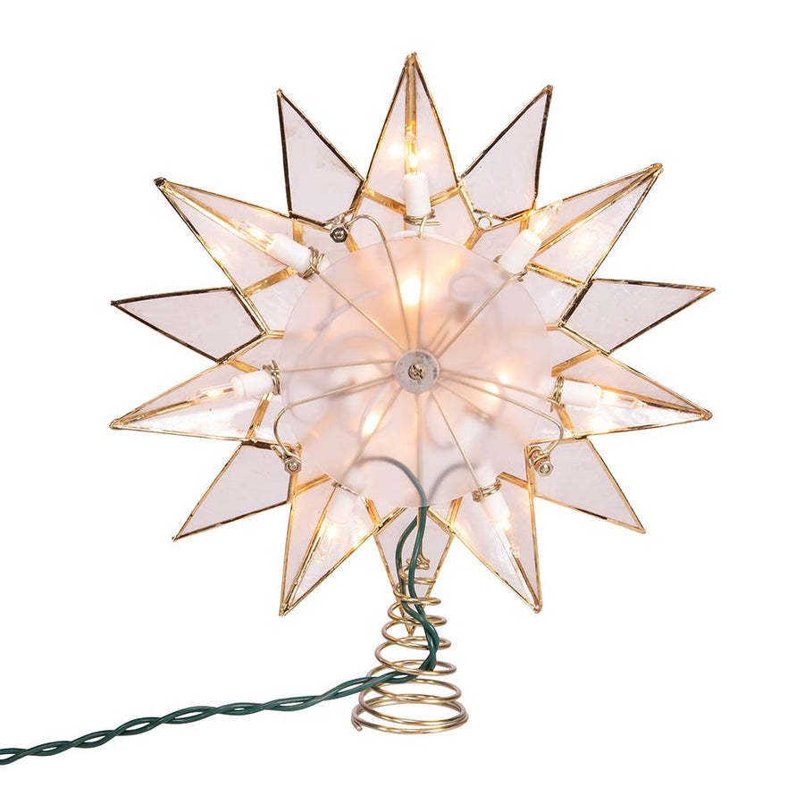 9.84" UL 10L Capiz Double Tip Star With Center Gem Treetop