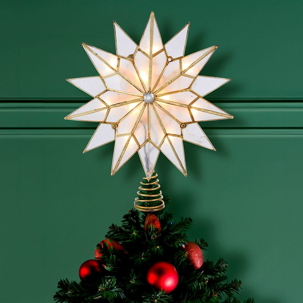 9.84" UL 10L Capiz Double Tip Star With Center Gem Treetop