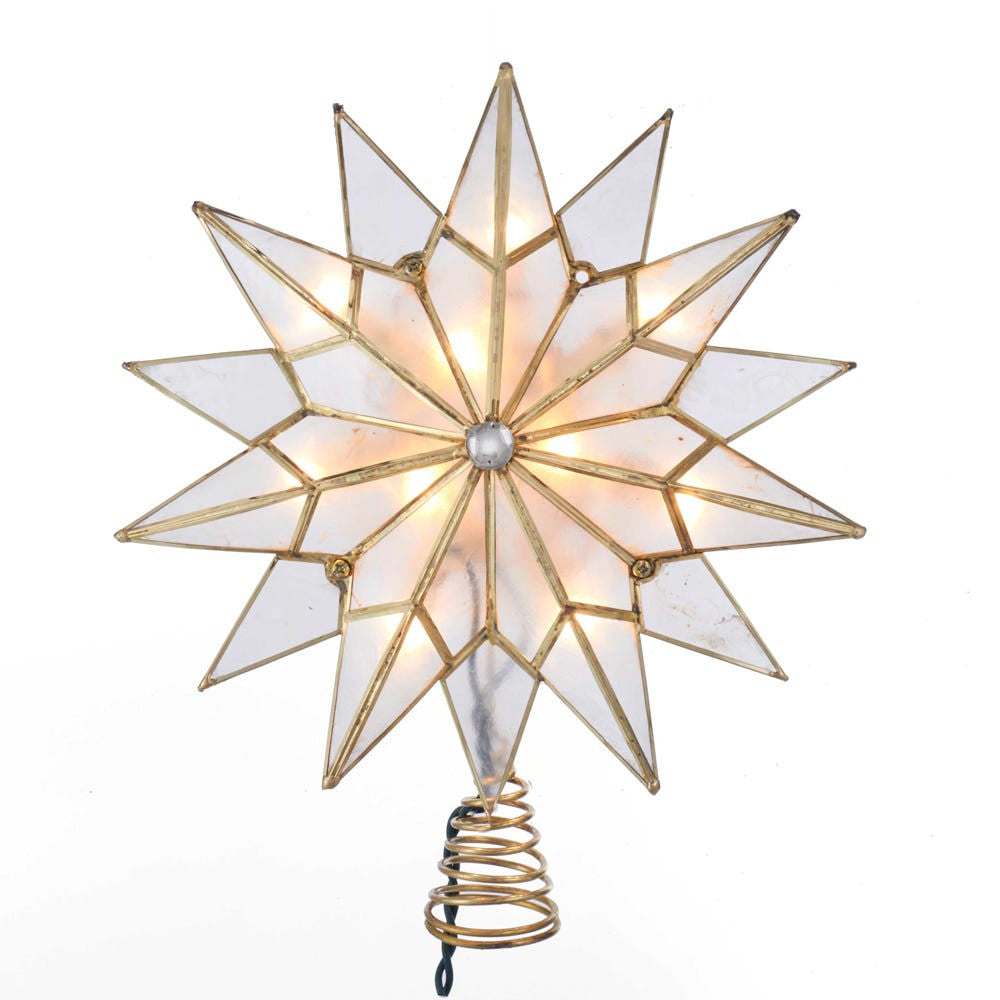 9.84" UL 10L Capiz Double Tip Star With Center Gem Treetop