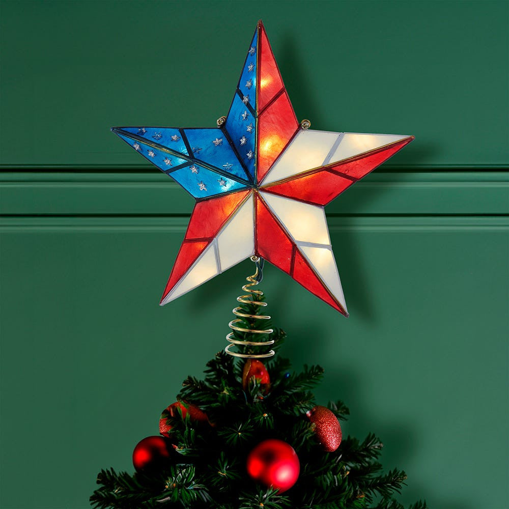 9.84" UL 10L Capiz American Flag Inspired Star Treetop