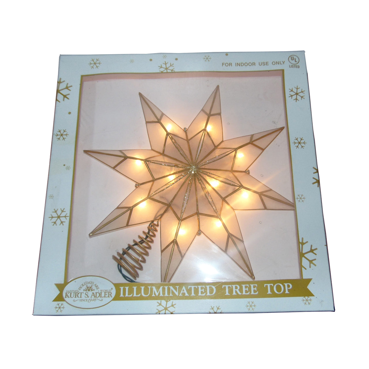 14" UL 10L 8-Point Capiz Gold Star Treetop