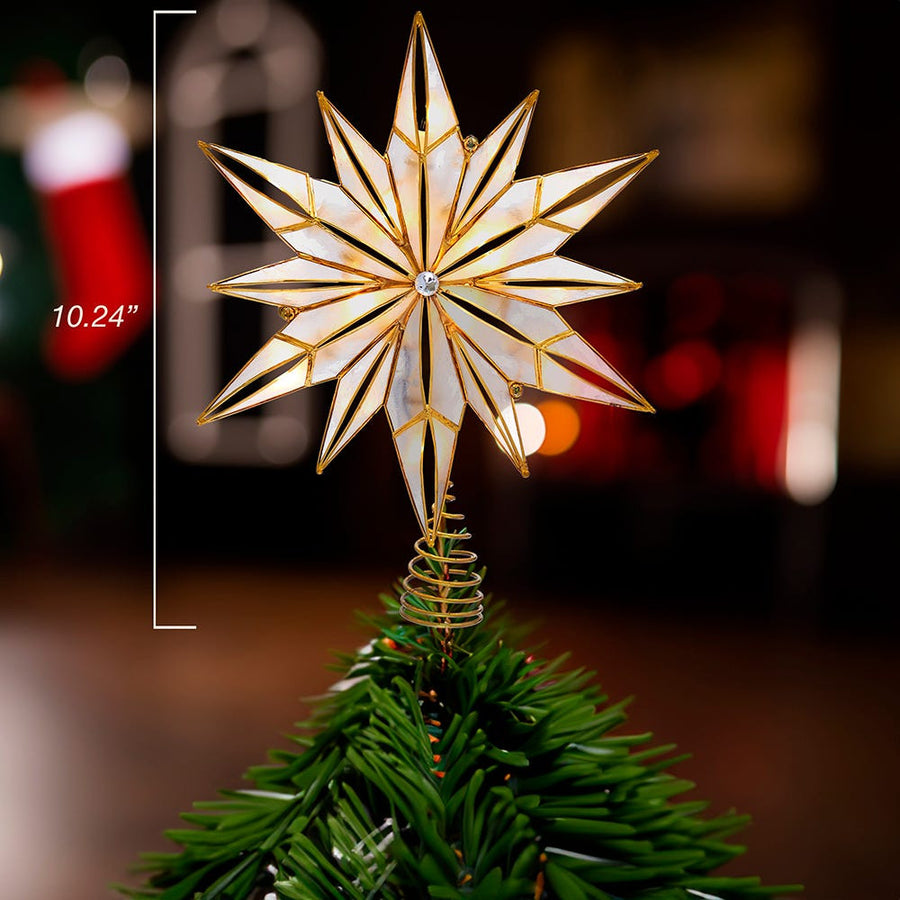10.24" UL 10L 12-Point Capiz Star With Center Gem Treetop