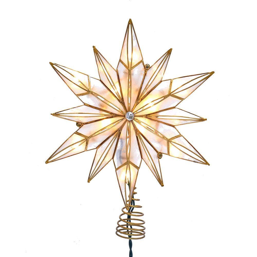 10.24" UL 10L 12-Point Capiz Star With Center Gem Treetop
