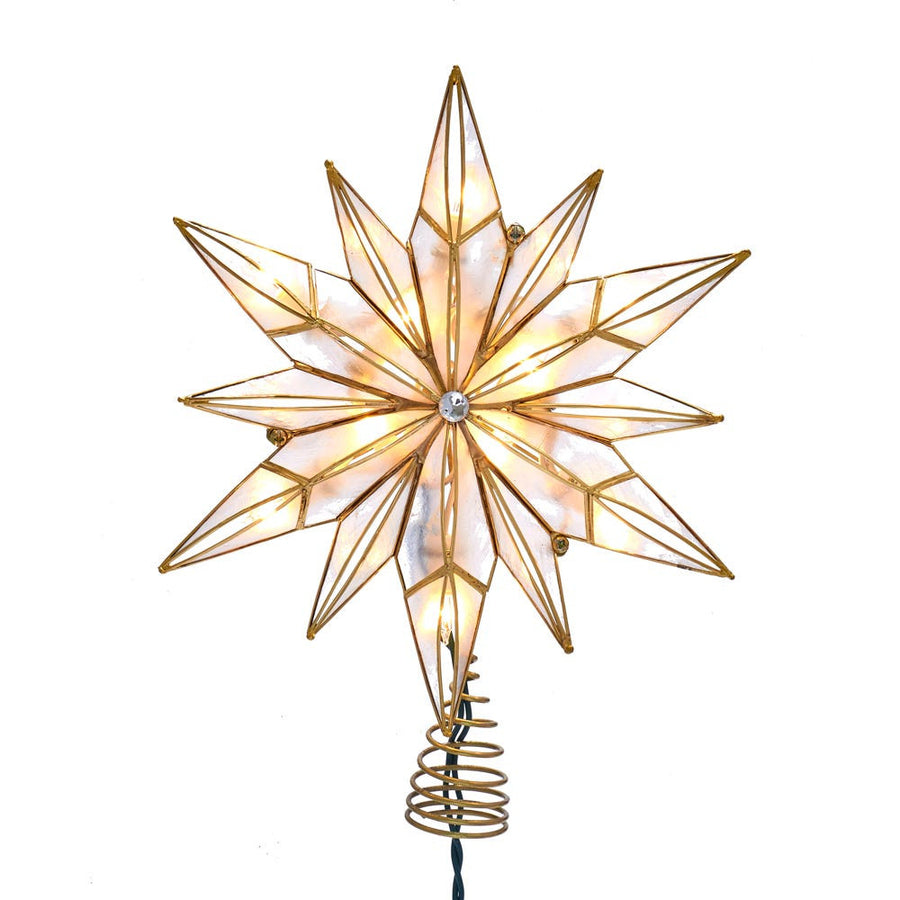 10.24" UL 10L 12-Point Capiz Star With Center Gem Treetop