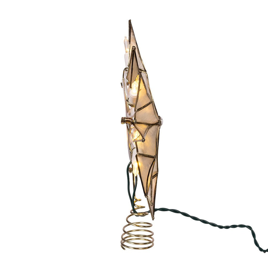 UL 10L LED 12-Point Brass Plated Capiz Star With Gem Center Treetop