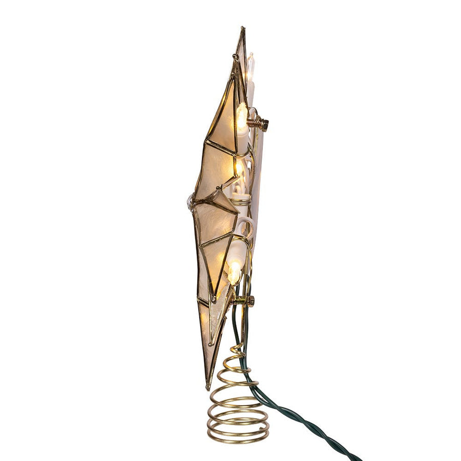 UL 10L LED 12-Point Brass Plated Capiz Star With Gem Center Treetop