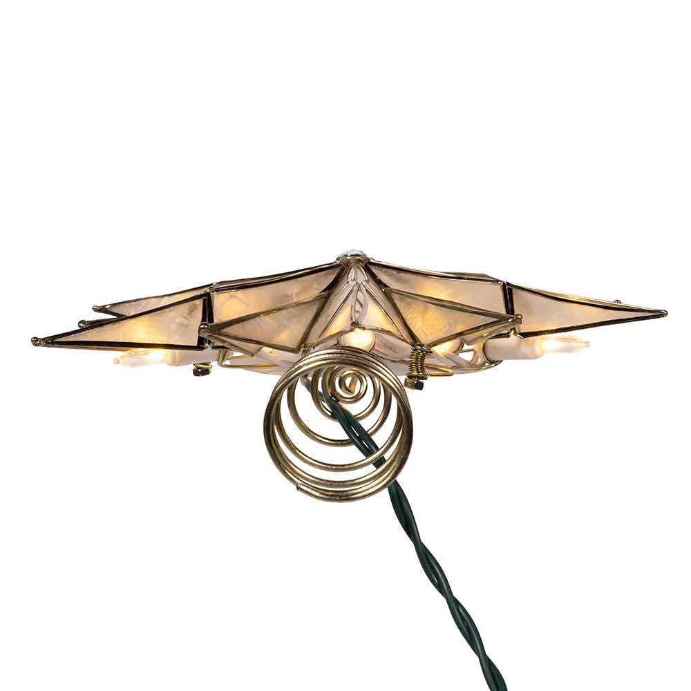 UL 10L LED 12-Point Brass Plated Capiz Star With Gem Center Treetop