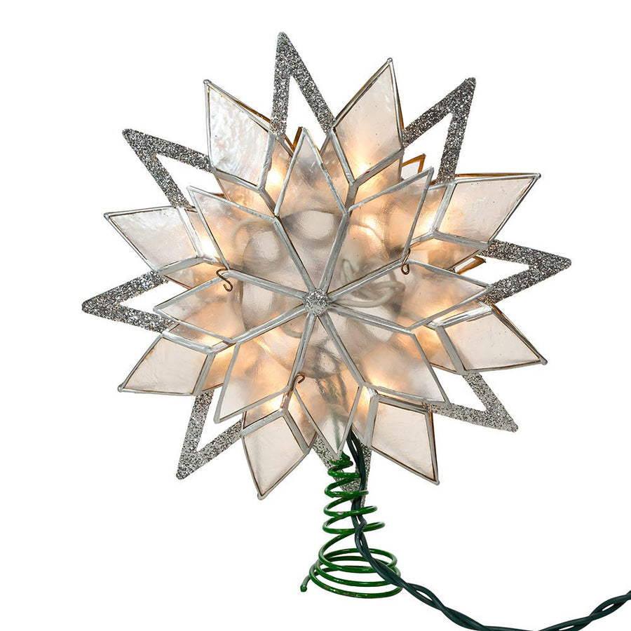 9.5" UL 10L Silver Glittered Capiz Star Treetop