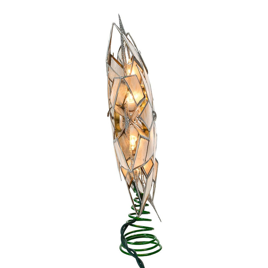 9.5" UL 10L Silver Glittered Capiz Star Treetop