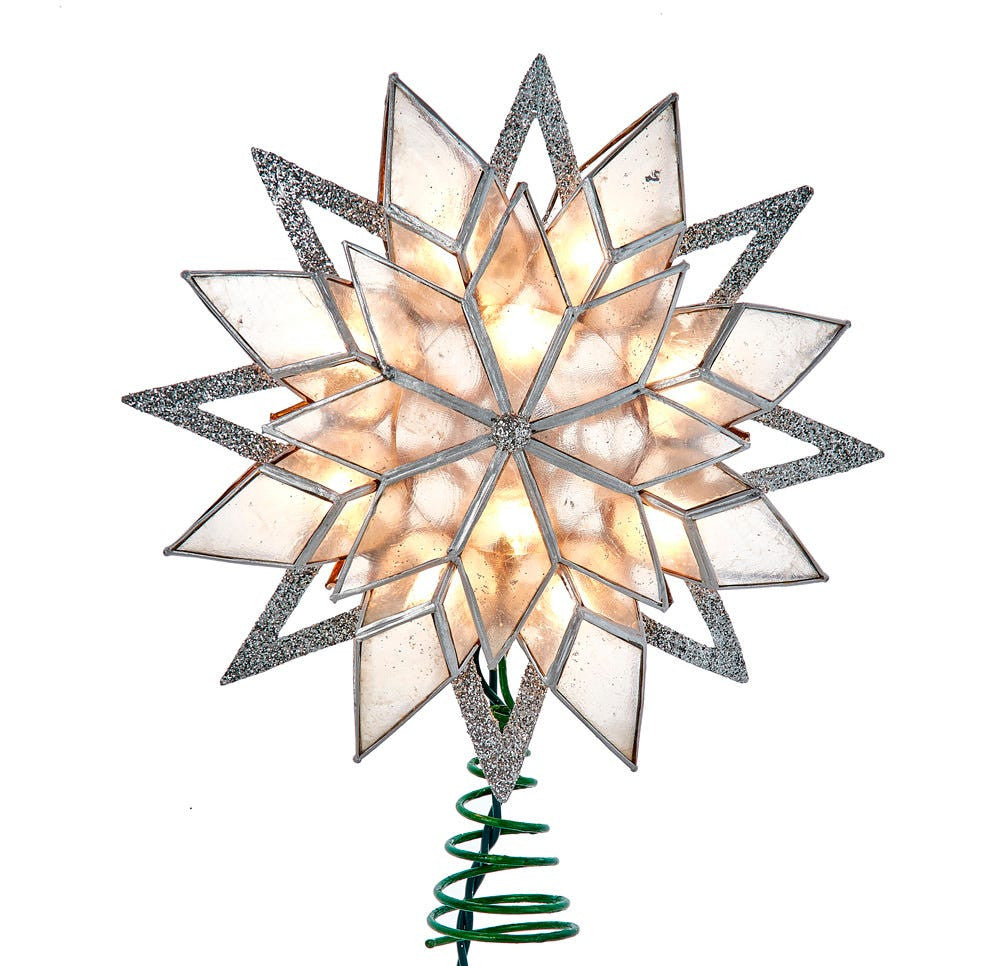 9.5" UL 10L Silver Glittered Capiz Star Treetop