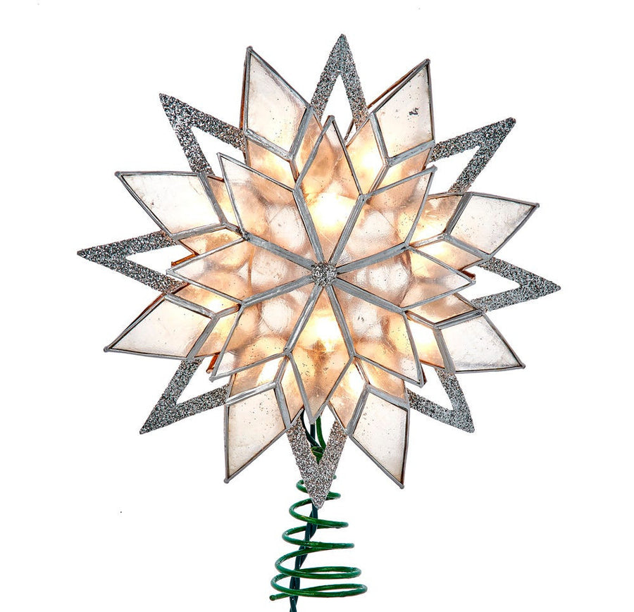 9.5" UL 10L Silver Glittered Capiz Star Treetop