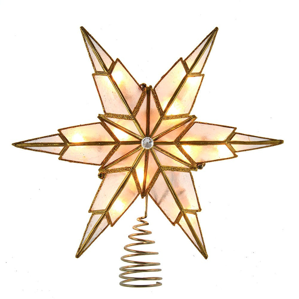 9" UL 10L 6 Point Capiz Gold Star Treetop