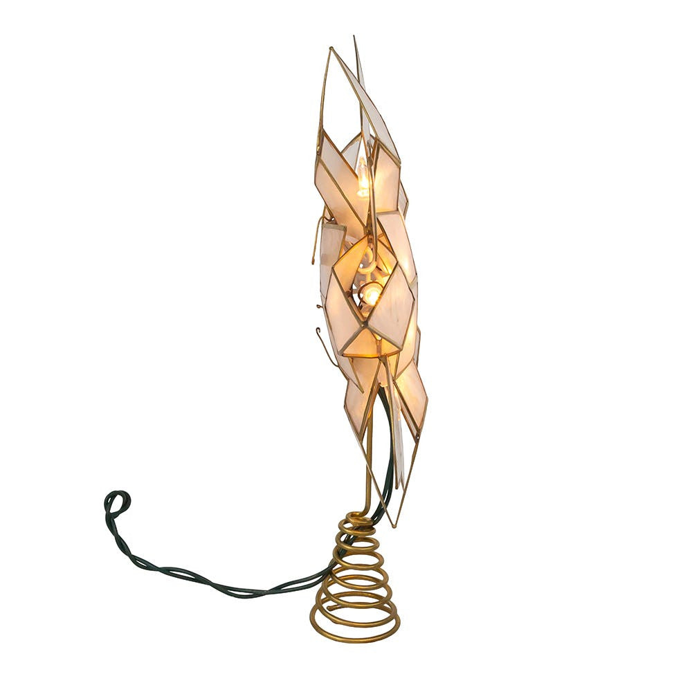 11.75" UL 10L Gold Tin Double Point Capiz Star Treetop