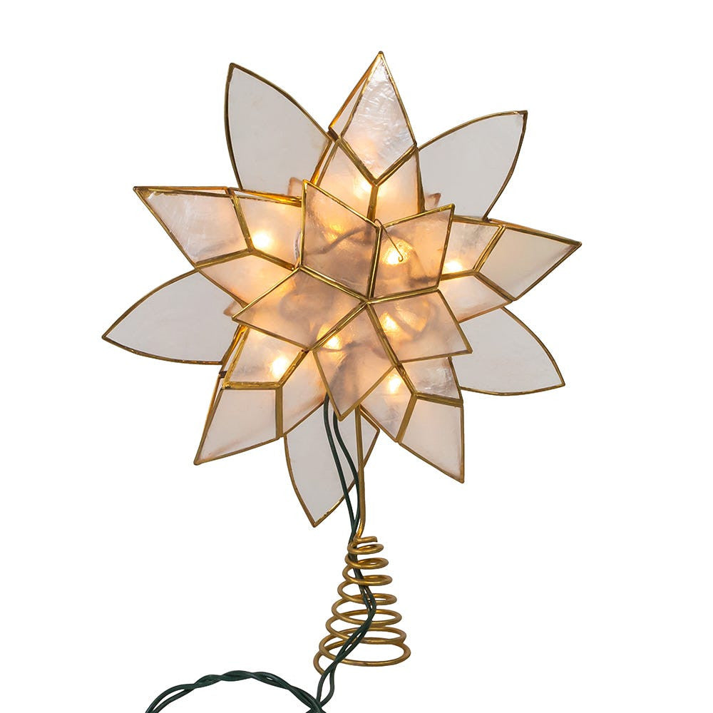 11.75" UL 10L Gold Tin Double Point Capiz Star Treetop