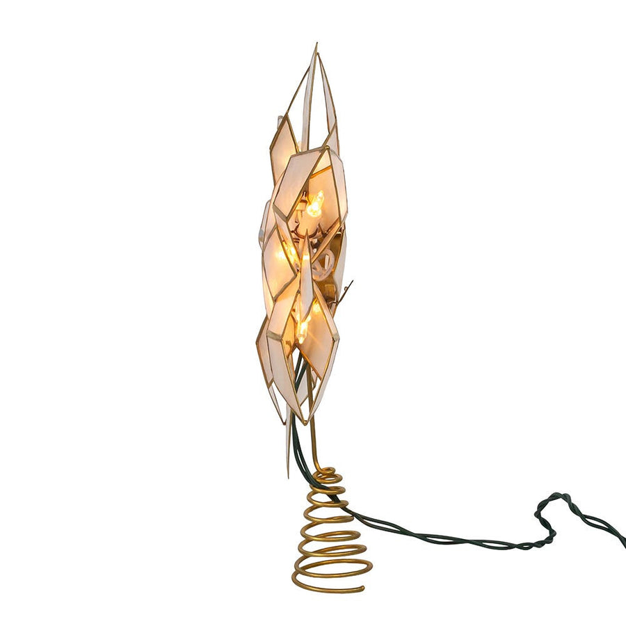 11.75" UL 10L Gold Tin Double Point Capiz Star Treetop
