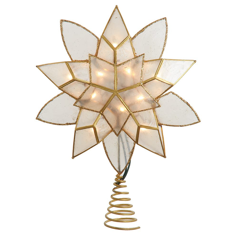 11.75" UL 10L Gold Tin Double Point Capiz Star Treetop