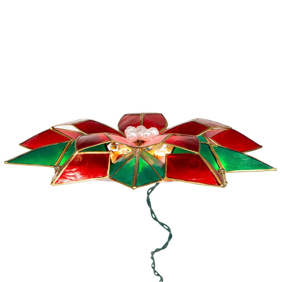 9.5" UL 10L Red and Green Poinsettia Treetop