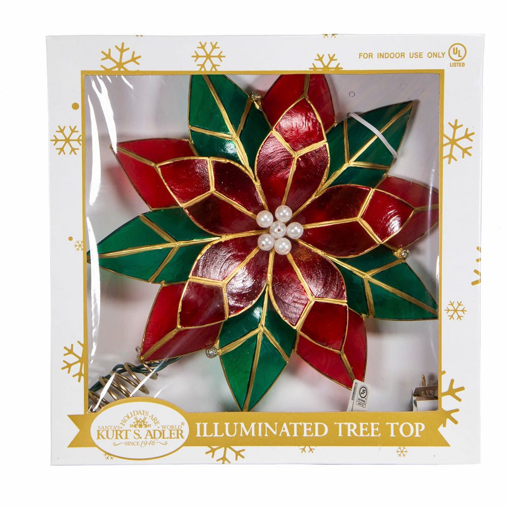 9.5" UL 10L Red and Green Poinsettia Treetop
