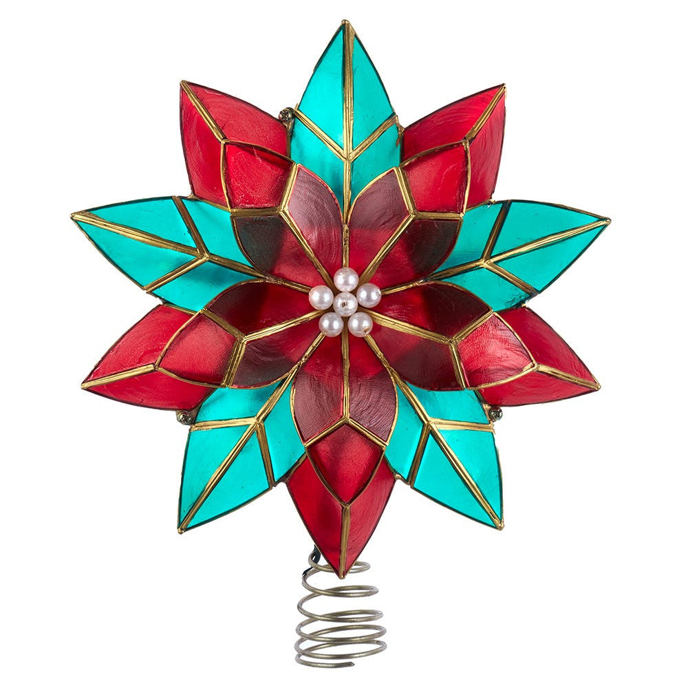 9.5" UL 10L Red and Green Poinsettia Treetop