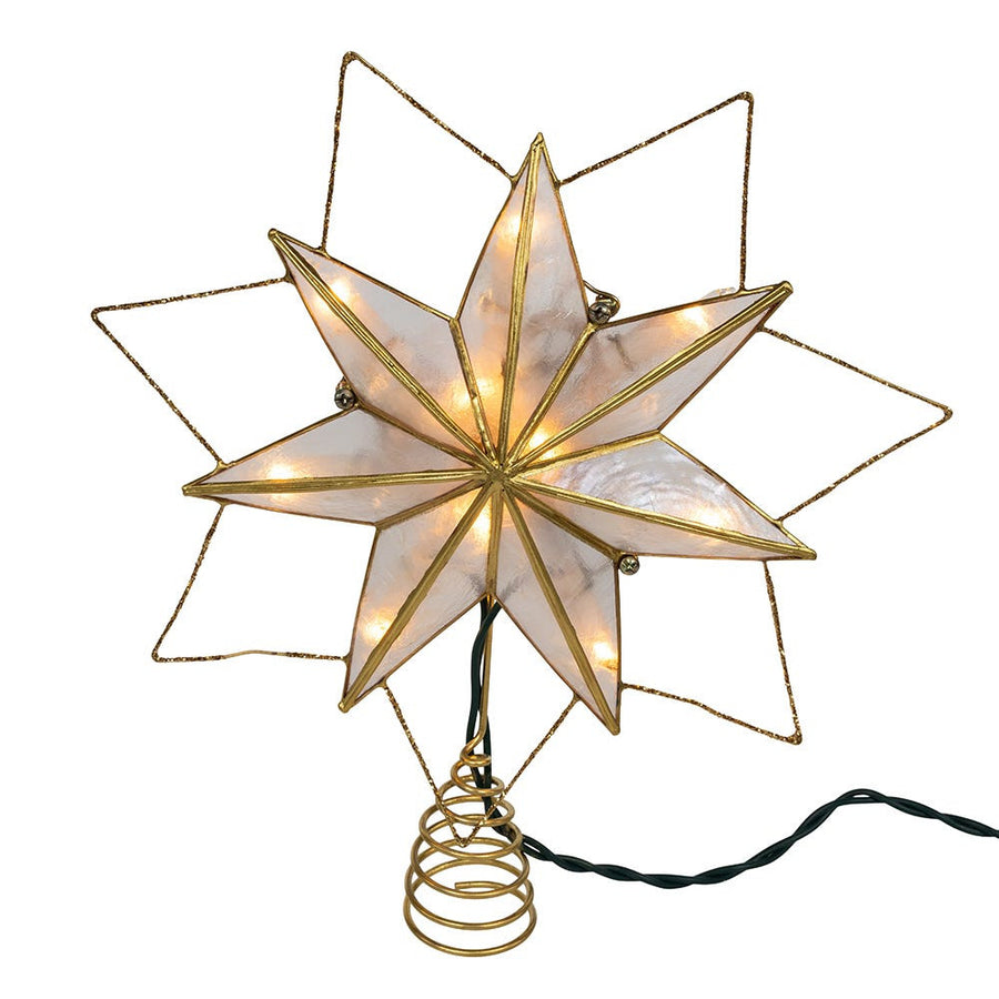 9.45" UL 10L 7-Point Gold Glittered Capiz Star Treetop