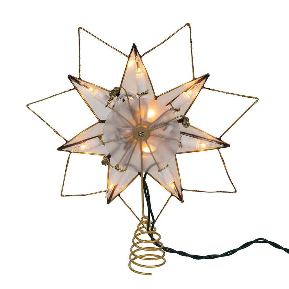 9.45" UL 10L 7-Point Gold Glittered Capiz Star Treetop