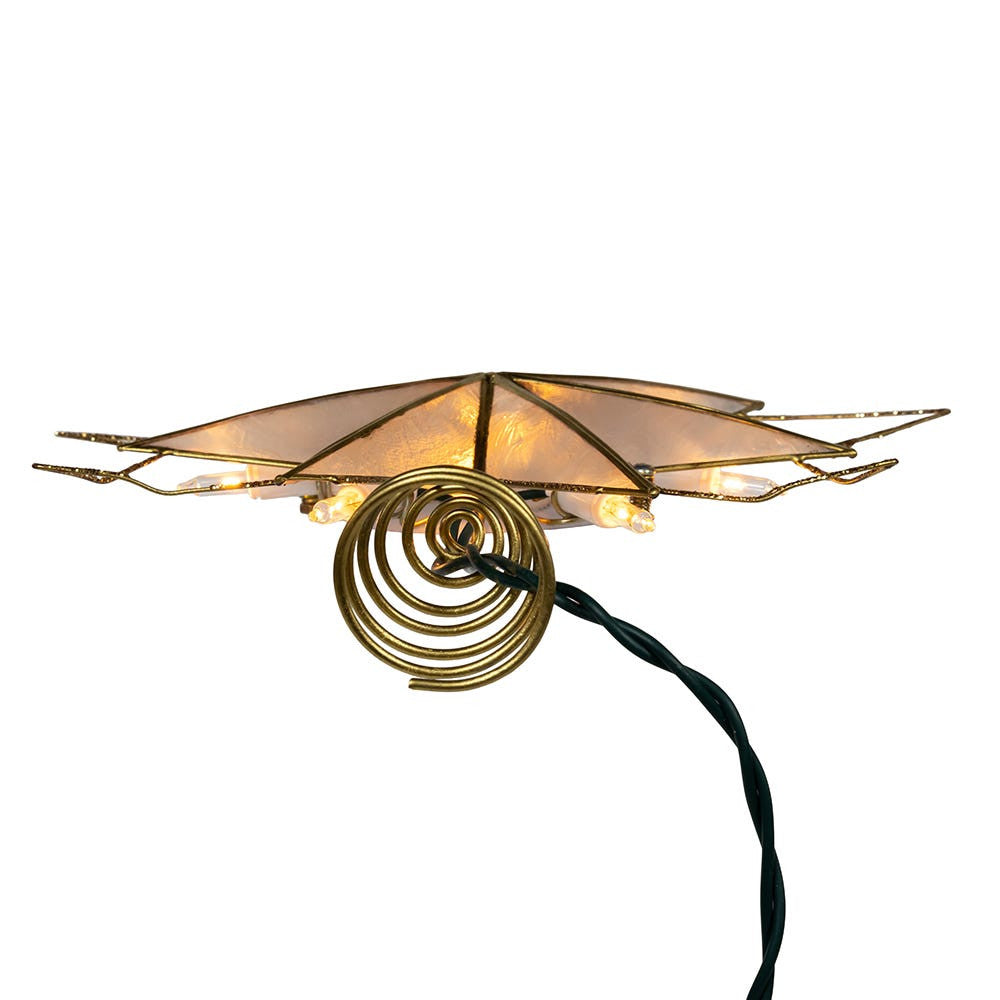 9.45" UL 10L 7-Point Gold Glittered Capiz Star Treetop