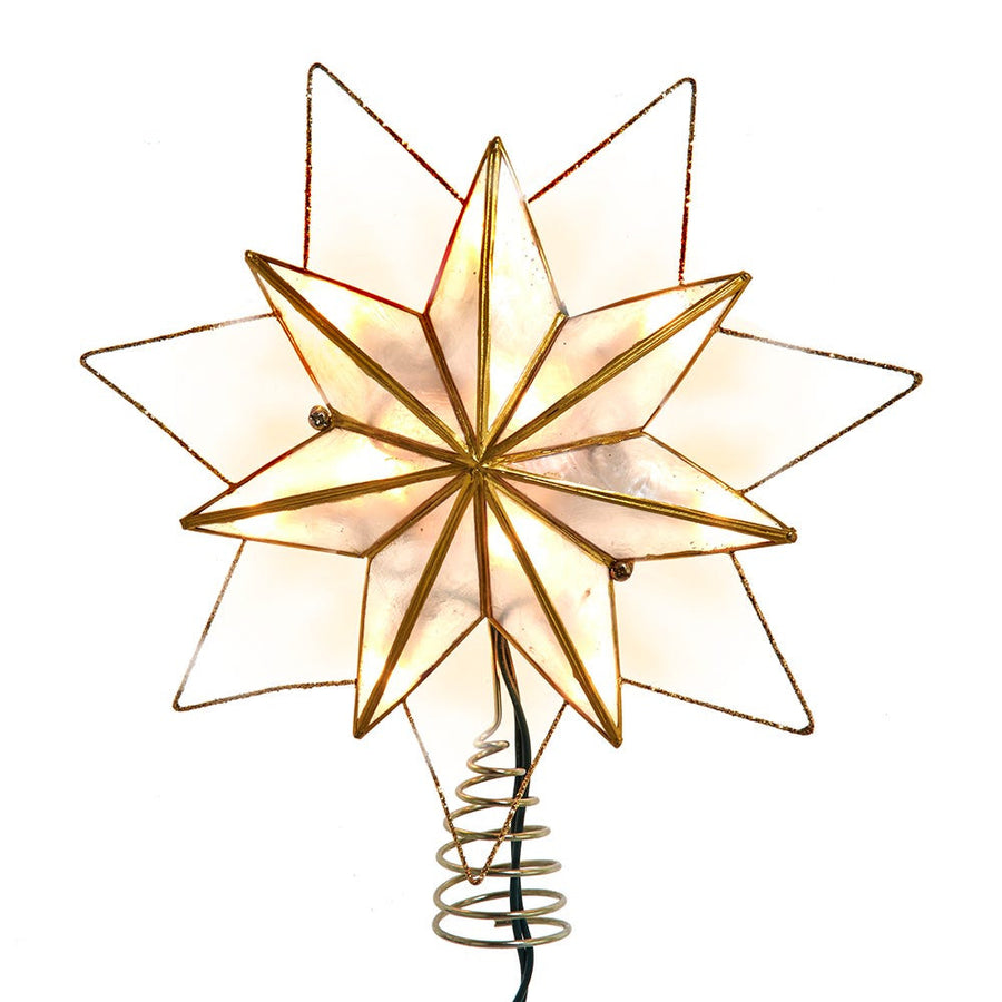 9.45" UL 10L 7-Point Gold Glittered Capiz Star Treetop