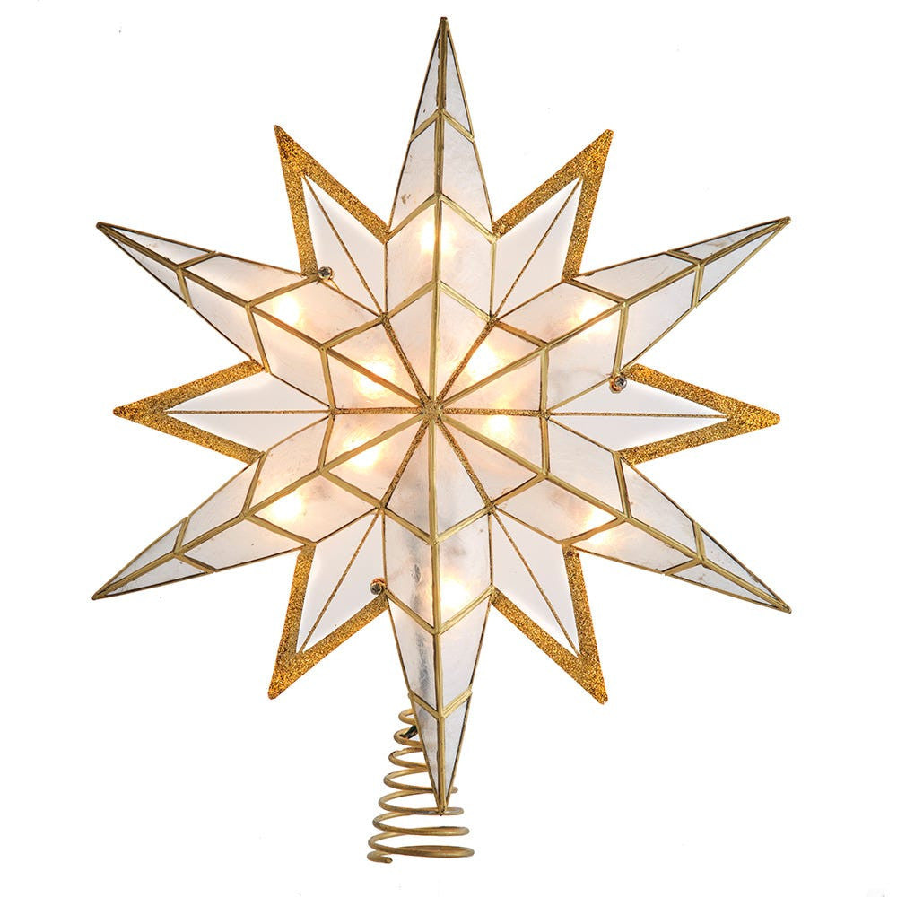 14" UL 10L Capiz Star With Gold Glitter Finish Tree Top