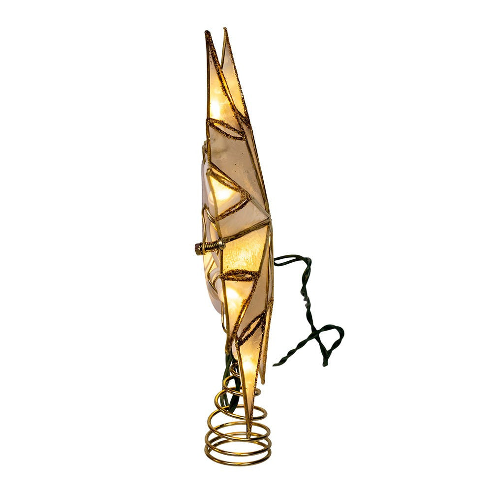 14" 10L 8-Point Gold With Glitter Finish Capiz Star Treetop