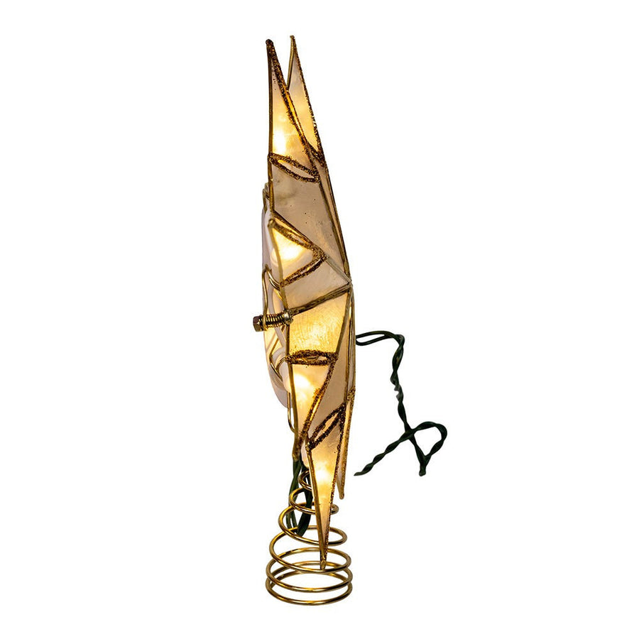 14" 10L 8-Point Gold With Glitter Finish Capiz Star Treetop
