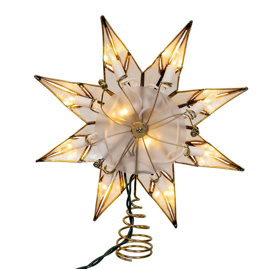 14" 10L 8-Point Gold With Glitter Finish Capiz Star Treetop
