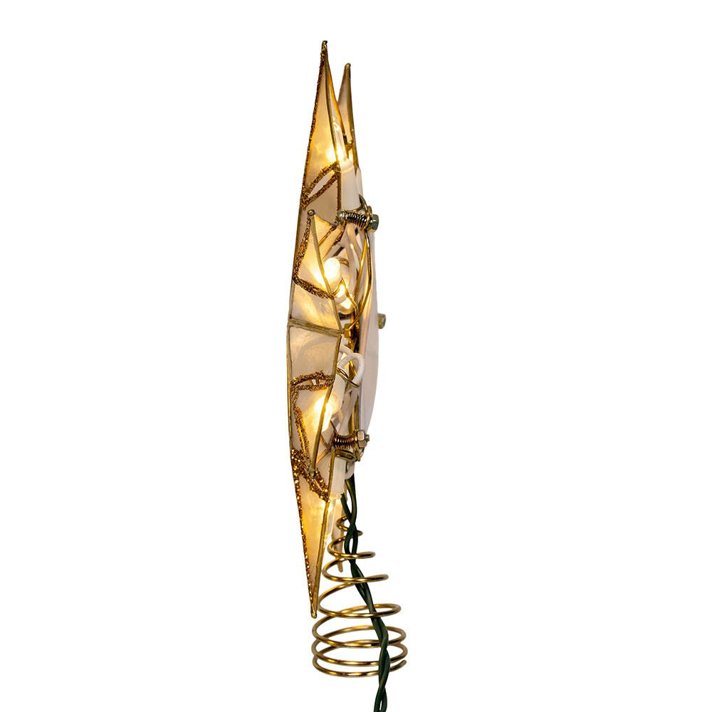 14" 10L 8-Point Gold With Glitter Finish Capiz Star Treetop