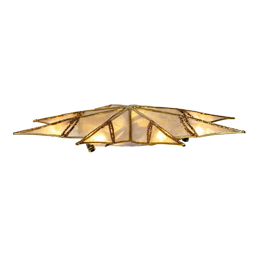 14" 10L 8-Point Gold With Glitter Finish Capiz Star Treetop