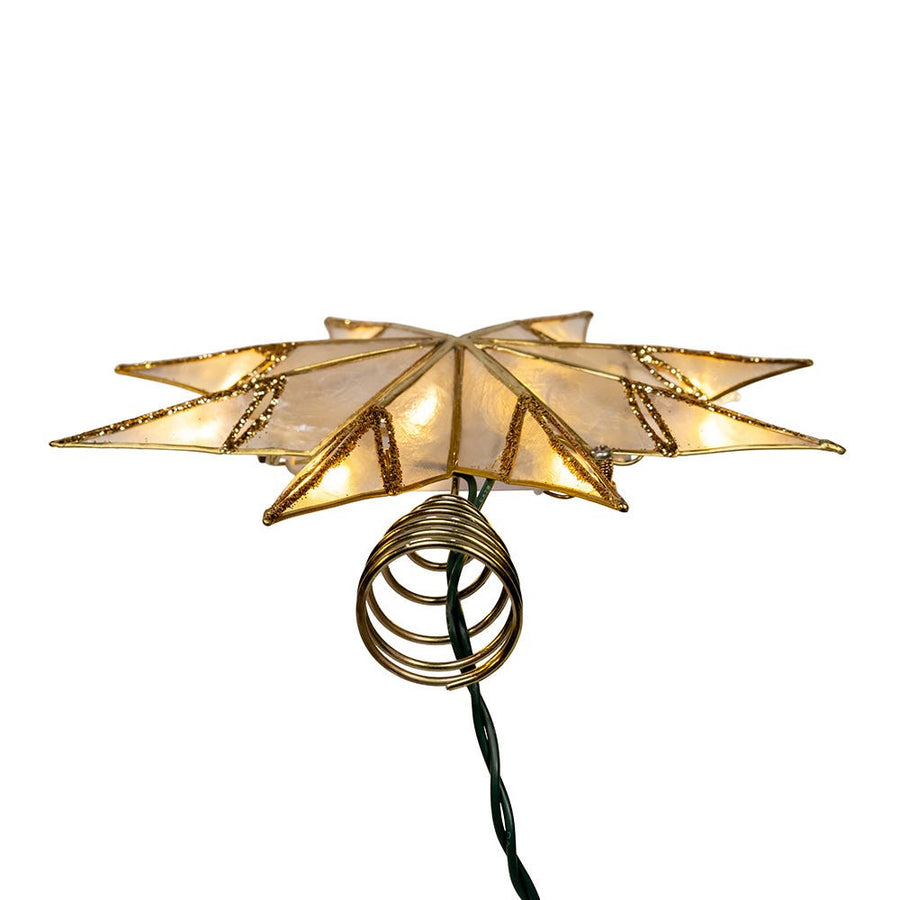 14" 10L 8-Point Gold With Glitter Finish Capiz Star Treetop