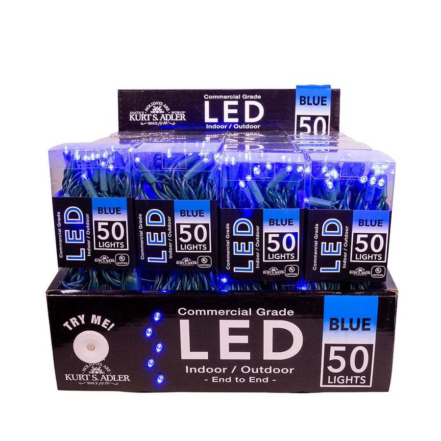 24.5' UL 50L Blue 5MM LED Connectible Light Set With Green Wire