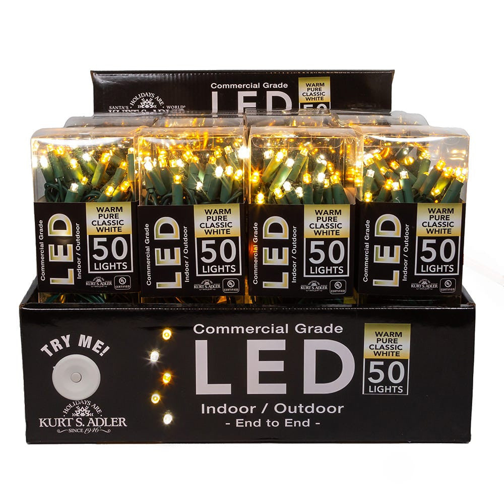 24.5' UL 50L Warm, Pure White & Classic White 5MM LED Connectible Light Set With Green Wire