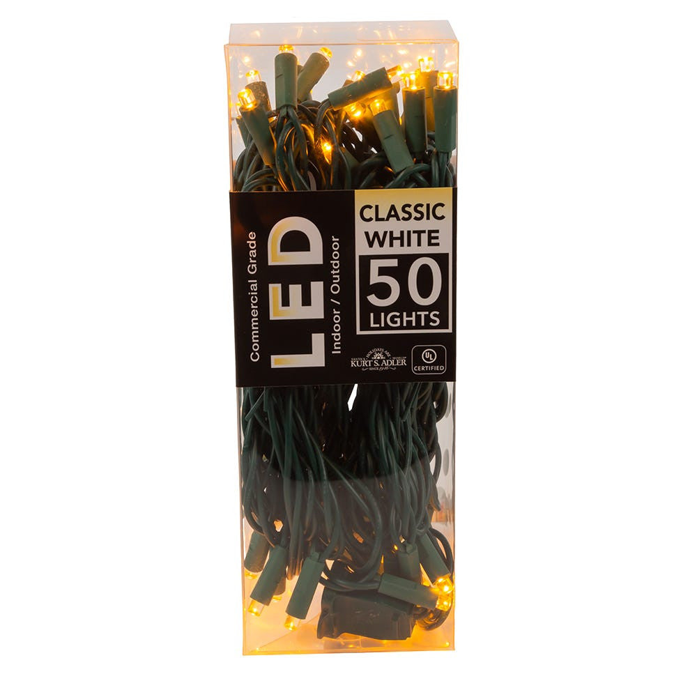 24.5' UL 50L Classic White 5MM LED Connectible Light Set With Green Wire