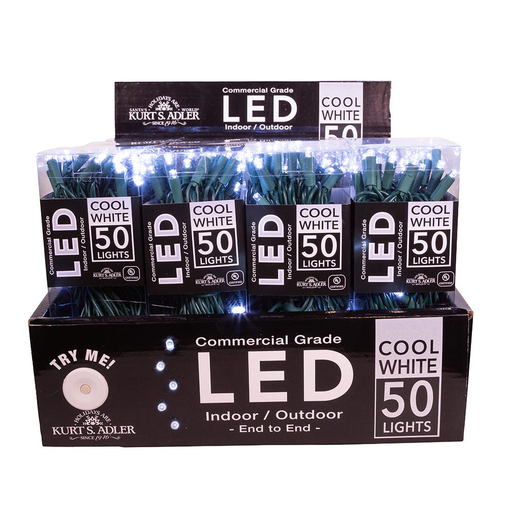 24.5' UL 50L Cool White 5MM LED Connectible Light Set With Green Wire