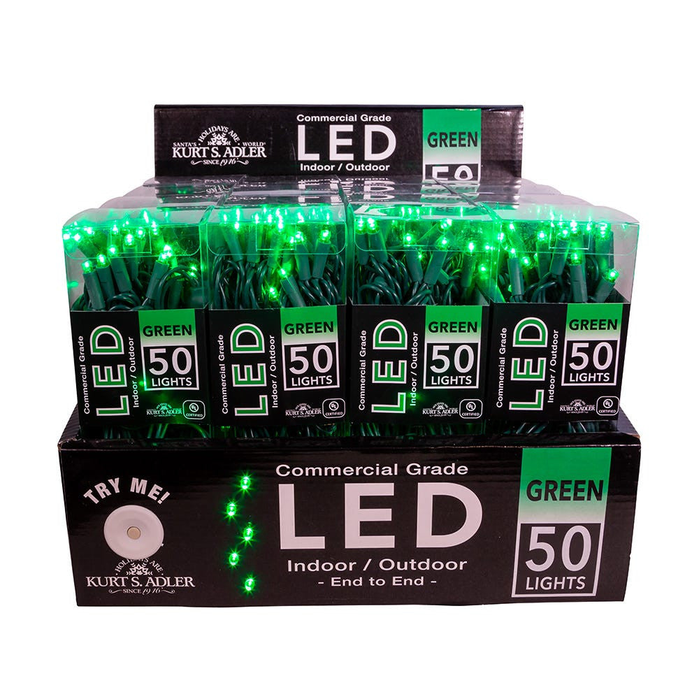 24.5' UL 50L Green 5MM LED Connectible Light Set With Green Wire