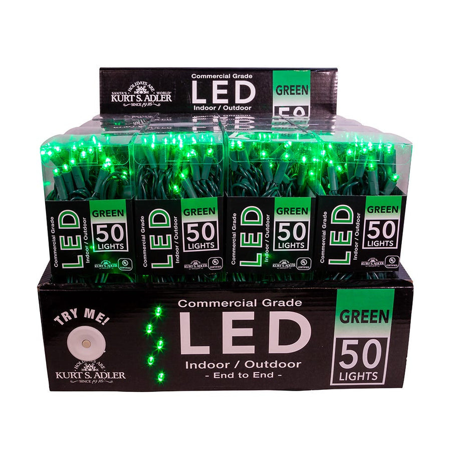 24.5' UL 50L Green 5MM LED Connectible Light Set With Green Wire