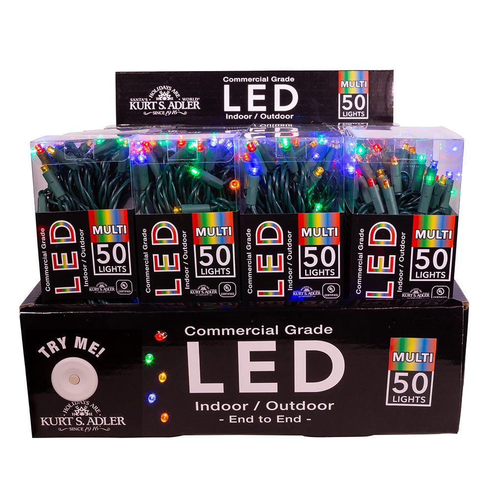 24.5' UL 50L Multicolored 5MM LED Connectible Light Set With Green Wire