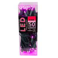 24.5' UL 50L Pink 5MM LED Connectible Light Set With Green Wire