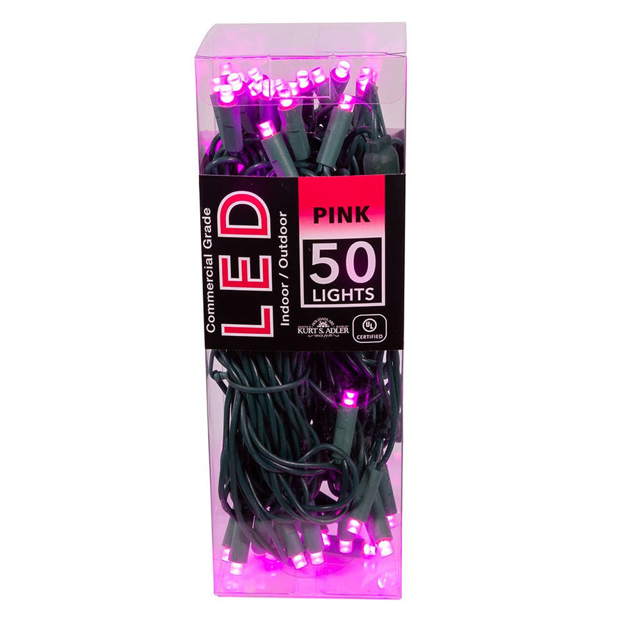 24.5' UL 50L Pink 5MM LED Connectible Light Set With Green Wire