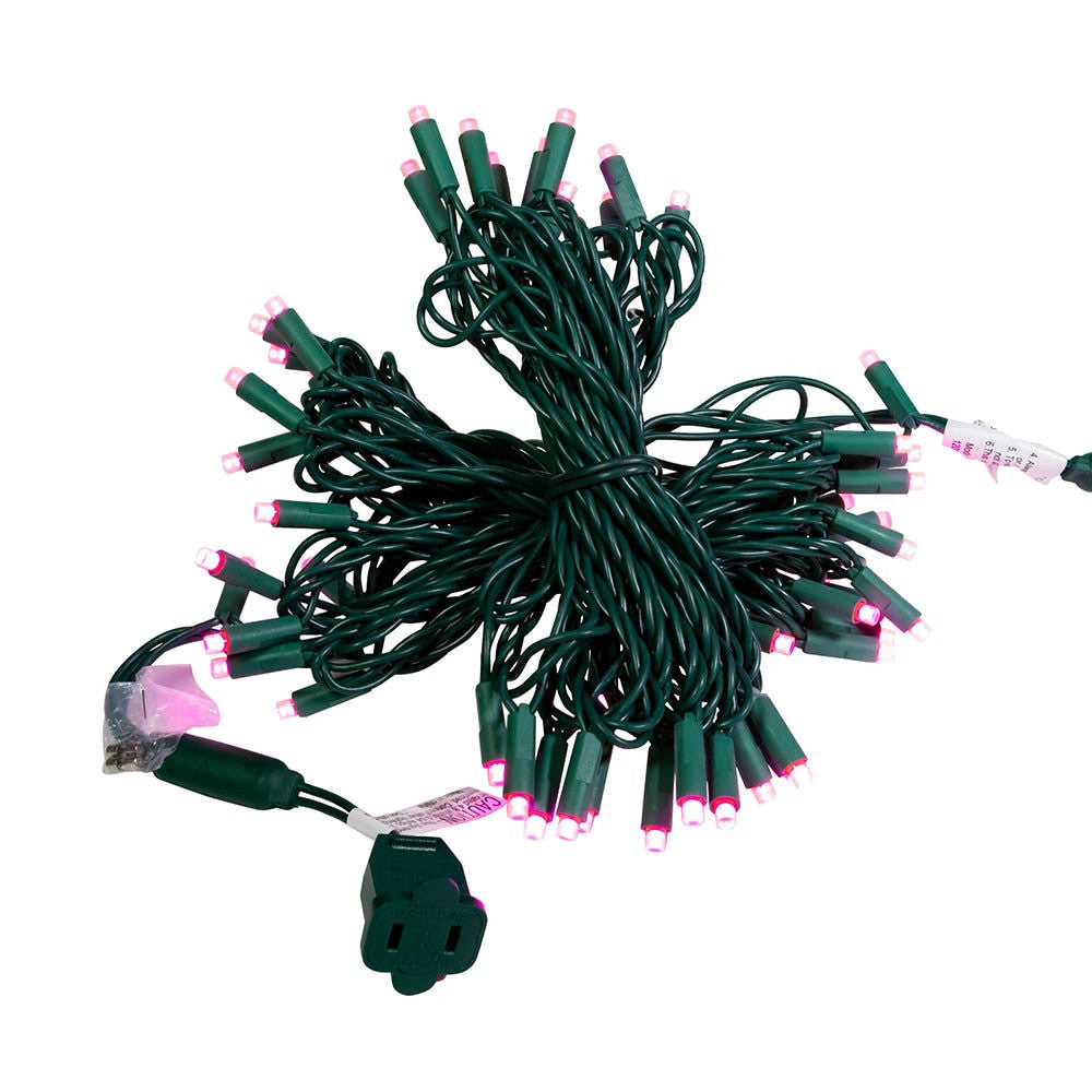 24.5' UL 50L Pink 5MM LED Connectible Light Set With Green Wire