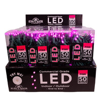 24.5' UL 50L Pink 5MM LED Connectible Light Set With Green Wire