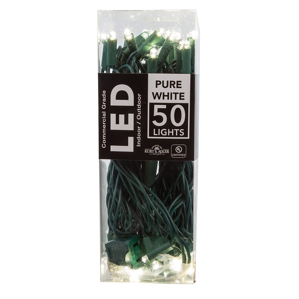 24.5' UL 50L Pure White 5MM LED Connectible Light Set With Green Wire