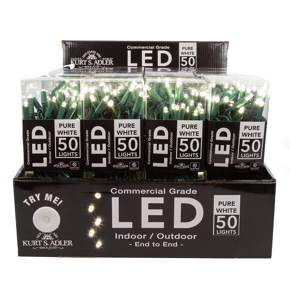24.5' UL 50L Pure White 5MM LED Connectible Light Set With Green Wire