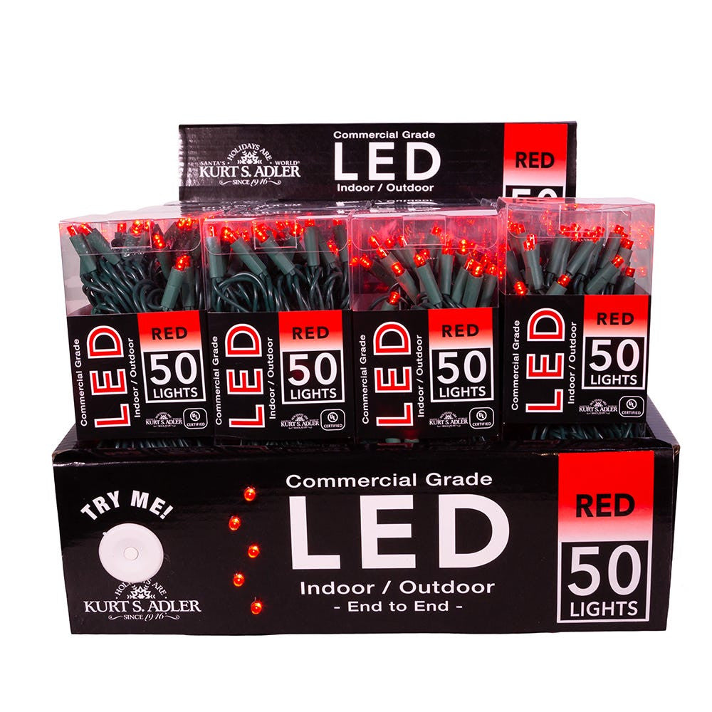 24.5' UL 50L Red 5MM LED Connectible Light Set With Green Wire