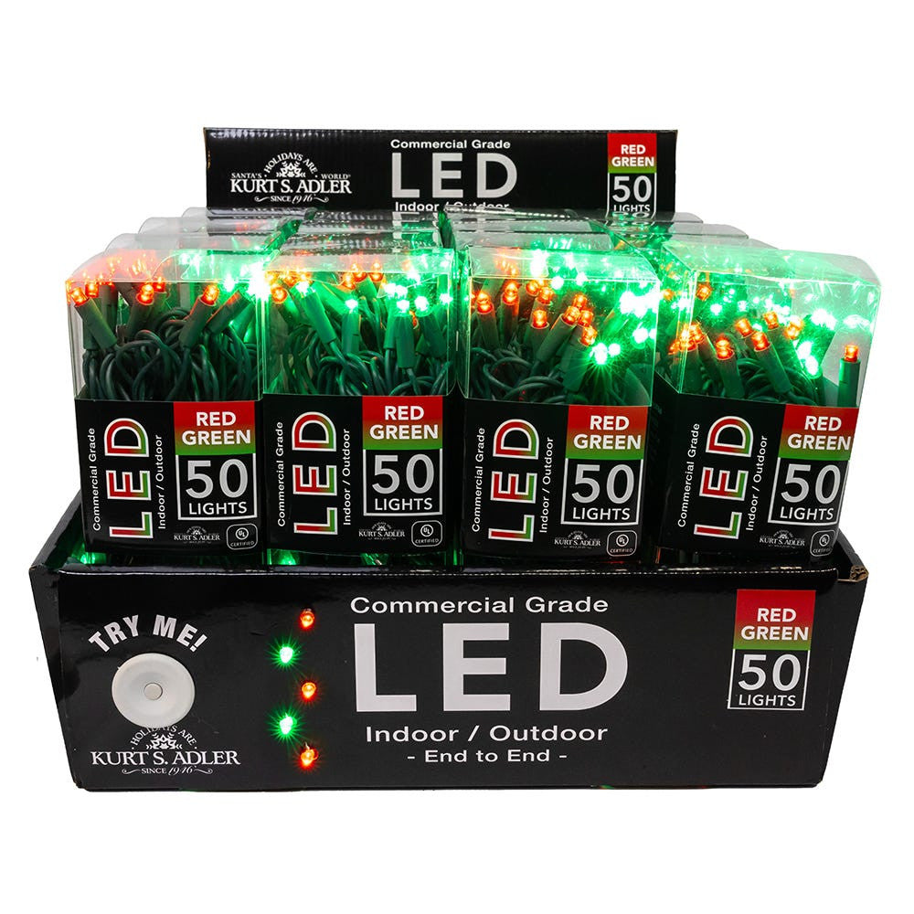 24.5' UL 50L Red & Green 5MM LED Connectible Light Set With Green Wire