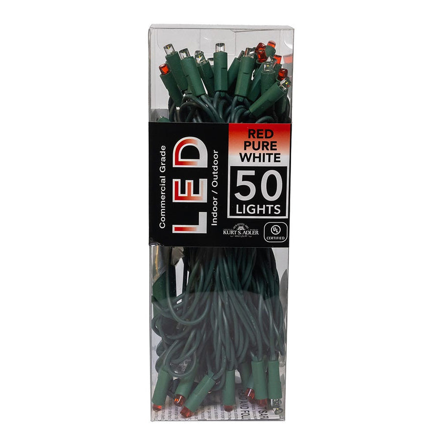 24.5' UL 50L Red & Pure White 5MM LED Connectible Light Set With Green Wire